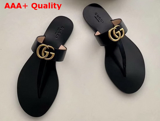 Gucci Leather Thong Sandal with Double G Black Leather 497444 Replica