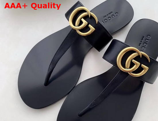 Gucci Leather Thong Sandal with Double G Black Leather 497444 Replica