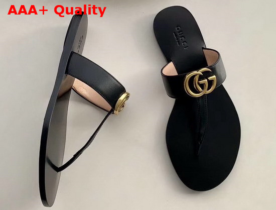 Gucci Leather Thong Sandal with Double G Black Leather 497444 Replica