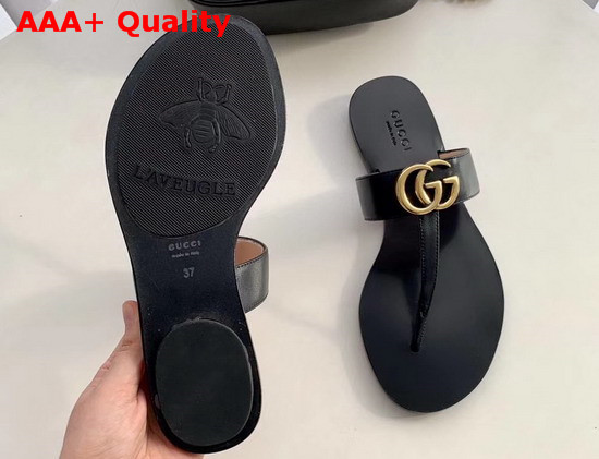 Gucci Leather Thong Sandal with Double G Black Leather 497444 Replica