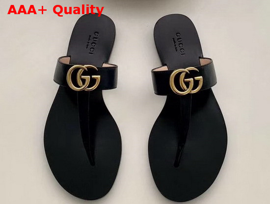 Gucci Leather Thong Sandal with Double G Black Leather 497444 Replica
