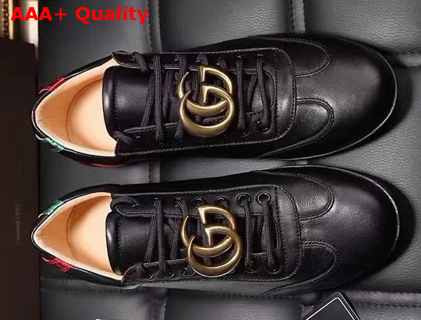 Gucci Low Top Sneaker with Brass GG Along Black Leather Replica
