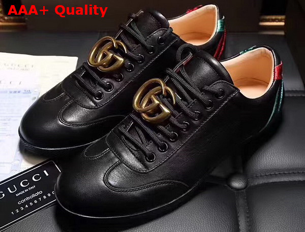 Gucci Low Top Sneaker with Brass GG Along Black Leather Replica