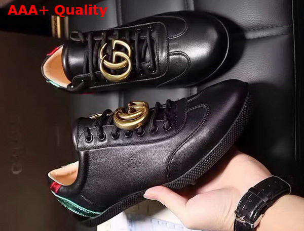 Gucci Low Top Sneaker with Brass GG Along Black Leather Replica