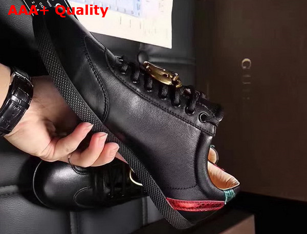 Gucci Low Top Sneaker with Brass GG Along Black Leather Replica