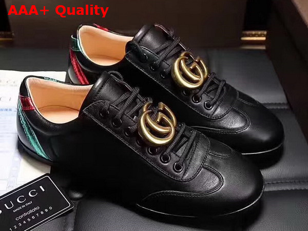 Gucci Low Top Sneaker with Brass GG Along Black Leather Replica
