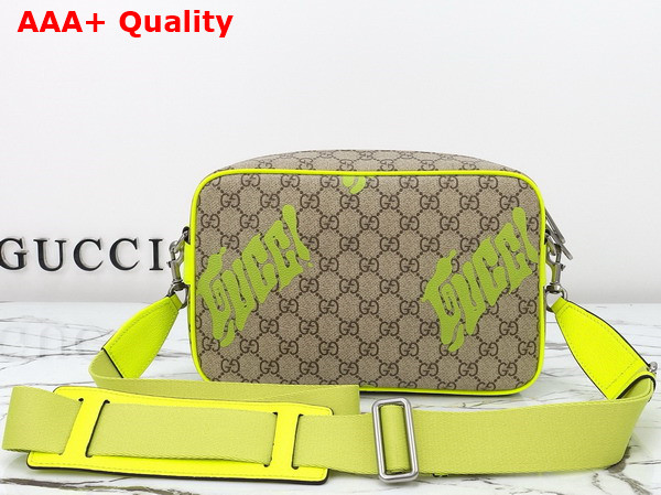 Gucci Medium Crossbody Bag with Print Beige and Dark Brown GG Monogram Coated Fabric Acid Green Leather Trim 839380 Replica