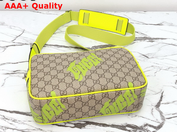 Gucci Medium Crossbody Bag with Print Beige and Dark Brown GG Monogram Coated Fabric Acid Green Leather Trim 839380 Replica