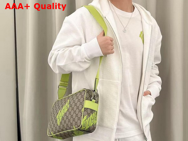 Gucci Medium Crossbody Bag with Print Beige and Dark Brown GG Monogram Coated Fabric Acid Green Leather Trim 839380 Replica