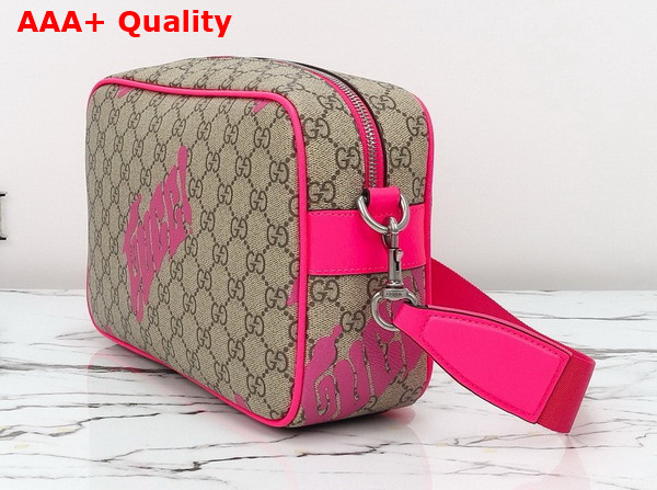 Gucci Medium Crossbody Bag with Print Beige and Dark Brown GG Monogram Coated Fabric Bright Pink Leather Trim 839380 Replica