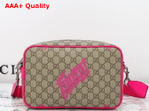 Gucci Medium Crossbody Bag with Print Beige and Dark Brown GG Monogram Coated Fabric Bright Pink Leather Trim 839380 Replica