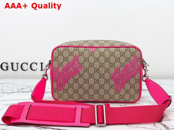 Gucci Medium Crossbody Bag with Print Beige and Dark Brown GG Monogram Coated Fabric Bright Pink Leather Trim 839380 Replica