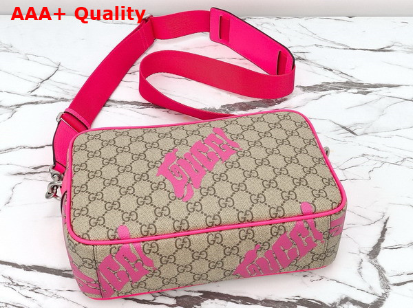Gucci Medium Crossbody Bag with Print Beige and Dark Brown GG Monogram Coated Fabric Bright Pink Leather Trim 839380 Replica