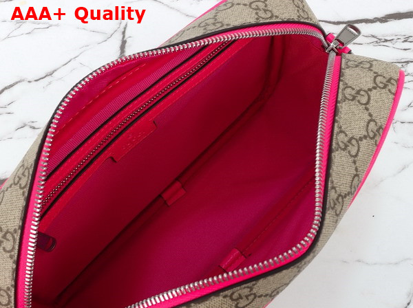 Gucci Medium Crossbody Bag with Print Beige and Dark Brown GG Monogram Coated Fabric Bright Pink Leather Trim 839380 Replica