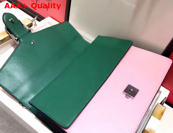 Gucci Medium Dionysus Embroidered Leather Shoulder Bag Pink and Green Calfskin Replica
