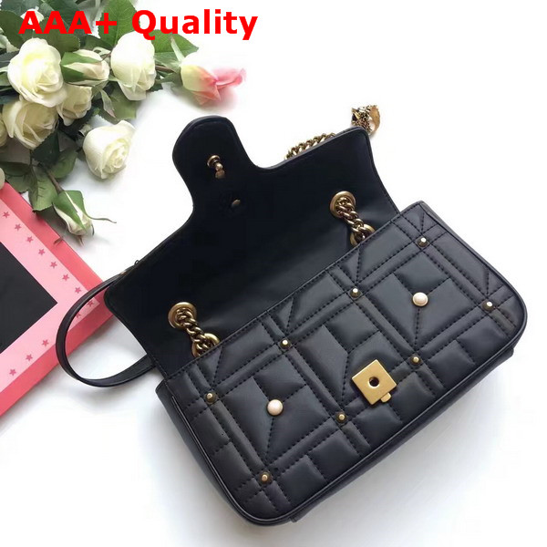 Gucci Medium GG Marmont Chain Shoulder Bag in Black Calf Leather Replica