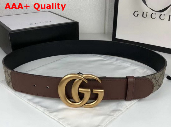 Gucci Mens GG Belt with Double G Buckle Beige Ebony GG Supreme and Brown Leather 400593 Replica