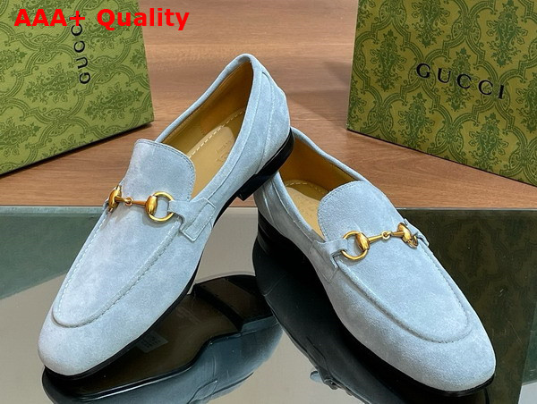 Gucci Mens Gucci Jordaan Loafer in Light Blue Suede 406994 Replica