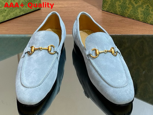 Gucci Mens Gucci Jordaan Loafer in Light Blue Suede 406994 Replica