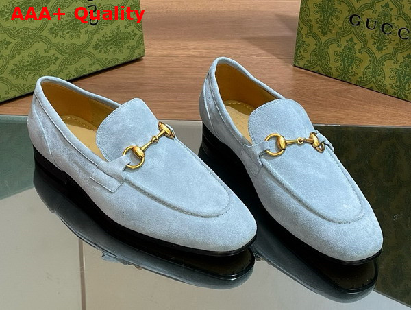 Gucci Mens Gucci Jordaan Loafer in Light Blue Suede 406994 Replica