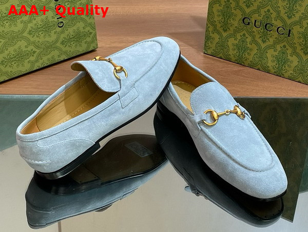 Gucci Mens Gucci Jordaan Loafer in Light Blue Suede 406994 Replica