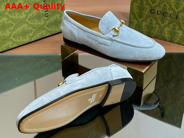 Gucci Mens Gucci Jordaan Loafer in Light Blue Suede 406994 Replica