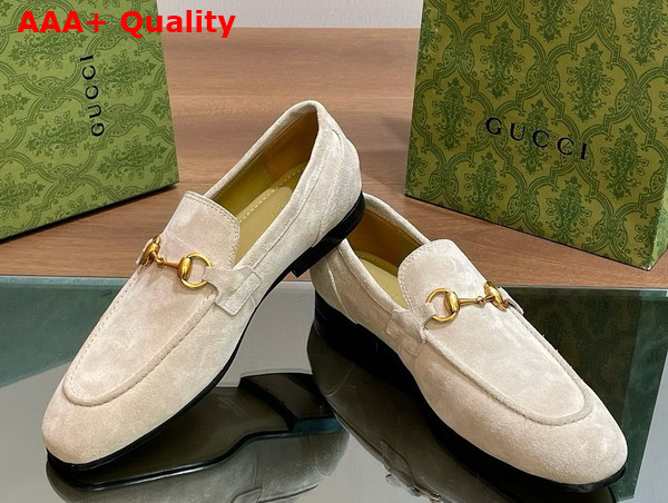 Gucci Mens Gucci Jordaan Loafer in Light Grey Suede 406994 Replica