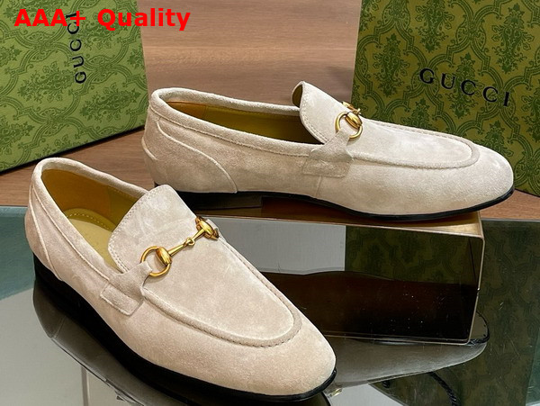 Gucci Mens Gucci Jordaan Loafer in Light Grey Suede 406994 Replica