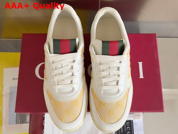 Gucci Mens Gucci Re Web Sneaker in Light Beige GG Canvas 824221 Replica