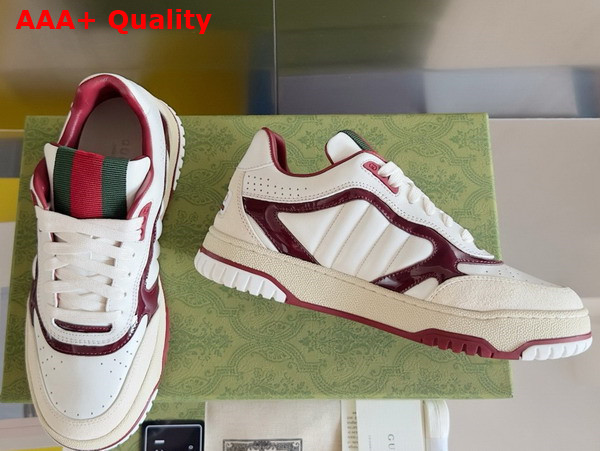 Gucci Mens Gucci Re Web Sneaker in White Leather with Gucci Rosso Ancora Patent Leather Details 786186 Replica