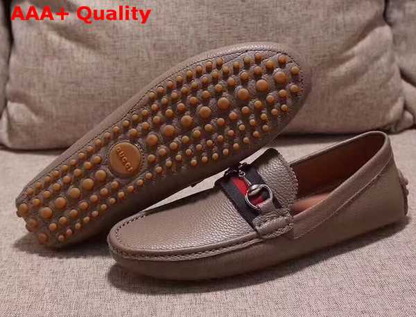 Gucci Mens Horsebit Leather Driver Grey Leather with Web Detail Replica