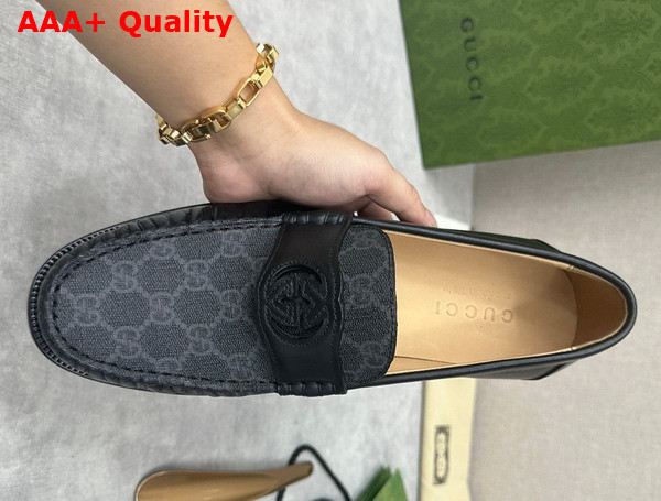 Gucci Mens Interlocking G Loafer in Black GG Supreme Canvas with Black Leather 738470 Replica