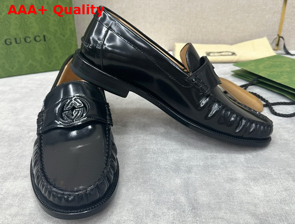 Gucci Mens Interlocking G Loafer in Black Shiny Leather 738470 Replica