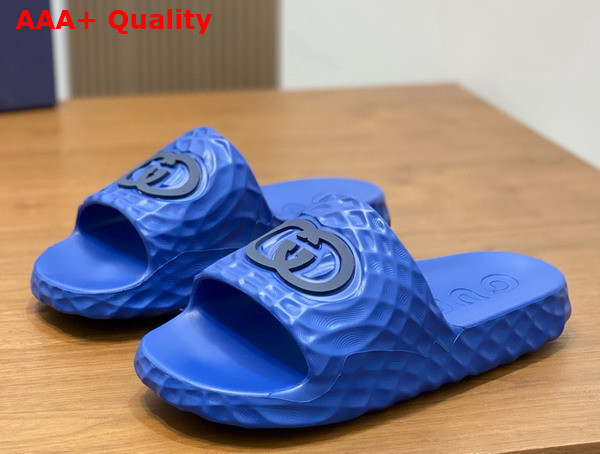 Gucci Mens Interlocking G Slide Sandal in Light Blue Rubber 770801 Replica