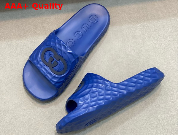 Gucci Mens Interlocking G Slide Sandal in Light Blue Rubber 770801 Replica