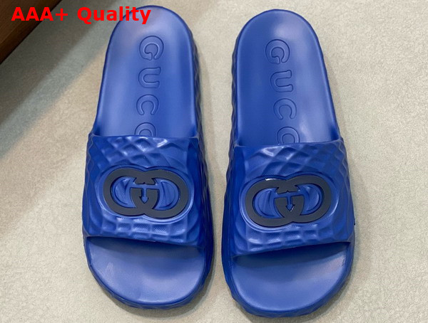 Gucci Mens Interlocking G Slide Sandal in Light Blue Rubber 770801 Replica