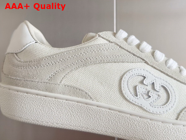 Gucci Mens Interlocking G Sneaker in White Suede and Canvas Insert Detail 791742 Replica
