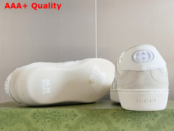 Gucci Mens Interlocking G Sneaker in White Suede and Canvas Insert Detail 791742 Replica