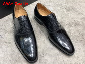 Gucci Mens Lace Up Shoes in Black Crocodile Embossed Calfskin Replica