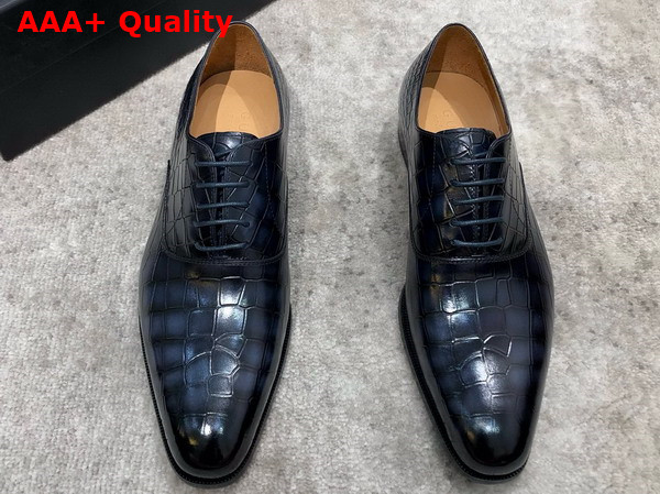 Gucci Mens Lace Up Shoes in Blue Crocodile Embossed Calfskin Replica