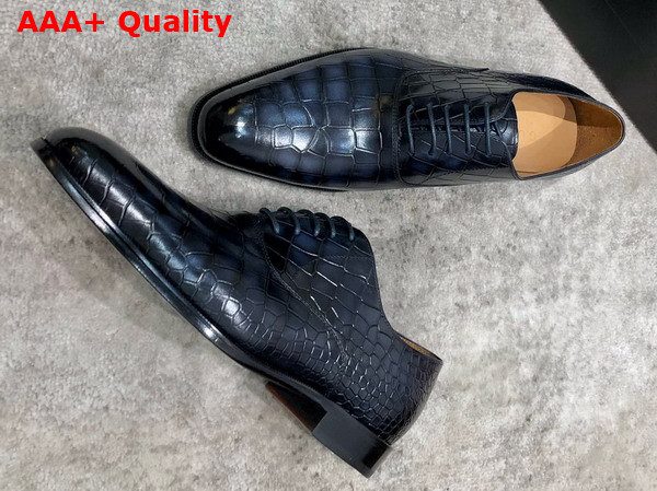 Gucci Mens Lace Up Shoes in Blue Crocodile Embossed Calfskin Replica