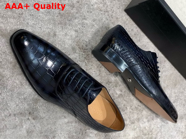 Gucci Mens Lace Up Shoes in Blue Crocodile Embossed Calfskin Replica