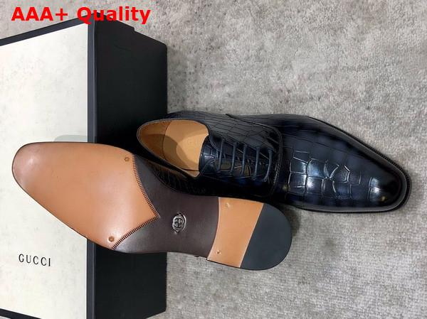 Gucci Mens Lace Up Shoes in Blue Crocodile Embossed Calfskin Replica