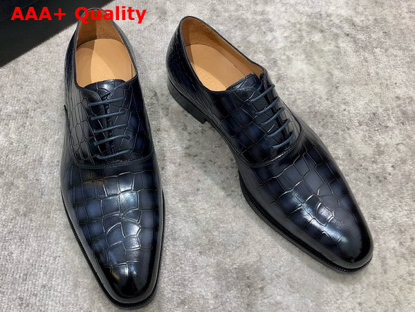 Gucci Mens Lace Up Shoes in Blue Crocodile Embossed Calfskin Replica