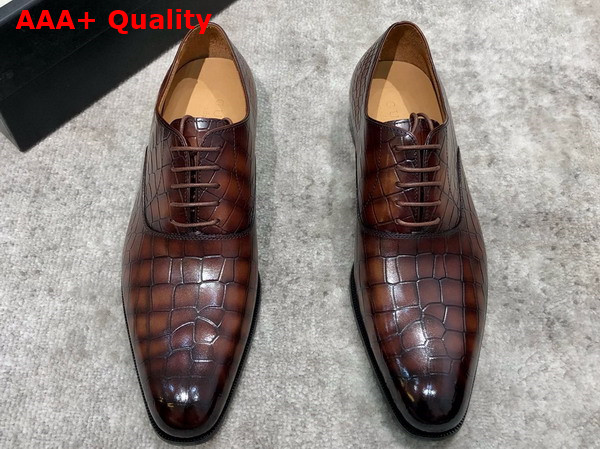 Gucci Mens Lace Up Shoes in Brown Crocodile Embossed Calfskin Replica