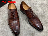 Gucci Mens Lace Up Shoes in Brown Crocodile Embossed Calfskin Replica