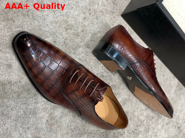 Gucci Mens Lace Up Shoes in Brown Crocodile Embossed Calfskin Replica