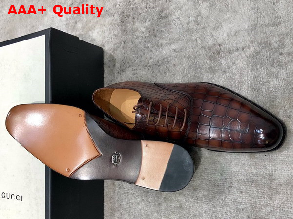 Gucci Mens Lace Up Shoes in Brown Crocodile Embossed Calfskin Replica