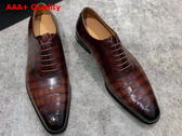 Gucci Mens Lace Up Shoes in Brown Perforated Crocodile Embossed Calfskin Replica