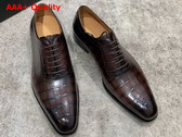 Gucci Mens Lace Up Shoes in Dark Brown Perforated Crocodile Embossed Calfskin Replica
